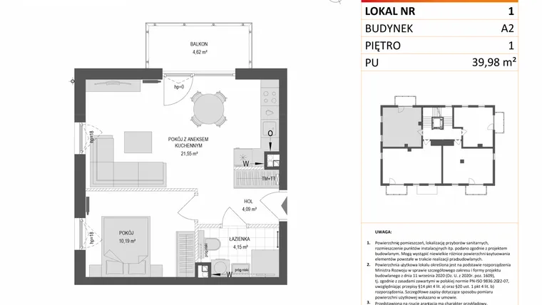 Rzut - Mieszkanie na sprzedaż 2 pokoje o powierzchni 39,98 m² - numer A2.1 w Gdańskie Zacisze
