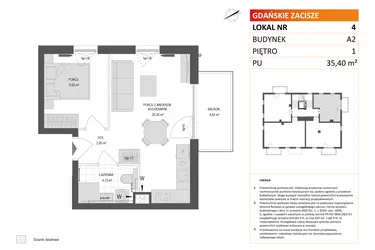 Rzut - Mieszkanie na sprzedaż 2 pokoje o powierzchni 35,4 m² - numer A2.4 w Gdańskie Zacisze
