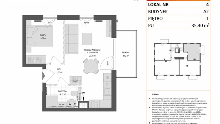 Rzut - Mieszkanie na sprzedaż 2 pokoje o powierzchni 35,39 m² - numer A2.4 w Gdańskie Zacisze