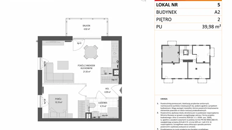 Rzut - Mieszkanie na sprzedaż 2 pokoje o powierzchni 39,98 m² - numer A2.5 w Gdańskie Zacisze