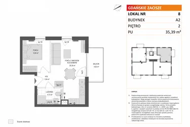 Rzut - Mieszkanie na sprzedaż 2 pokoje o powierzchni 35,39 m² - numer A2.8 w Gdańskie Zacisze