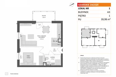 Rzut - Mieszkanie na sprzedaż 2 pokoje o powierzchni 39,98 m² - numer A3.1 w Gdańskie Zacisze