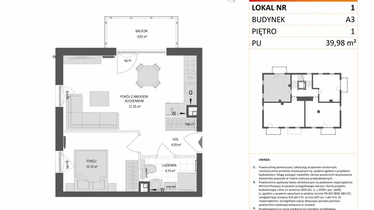 Rzut - Mieszkanie na sprzedaż 2 pokoje o powierzchni 39,98 m² - numer A3.1 w Gdańskie Zacisze