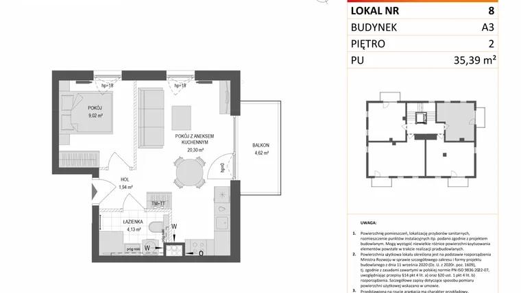 Rzut - Mieszkanie na sprzedaż 2 pokoje o powierzchni 35,39 m² - numer A3.8 w Gdańskie Zacisze