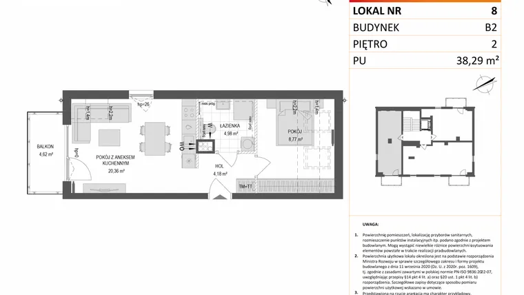 Rzut - Mieszkanie na sprzedaż 2 pokoje o powierzchni 38,29 m² - numer B2.8 w Gdańskie Zacisze
