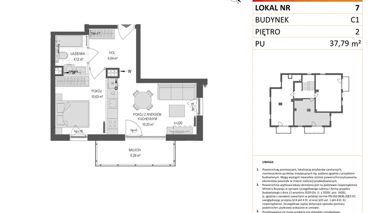 Rzut - Mieszkanie na sprzedaż 2 pokoje o powierzchni 37,79 m² - numer C1.7 w Gdańskie Zacisze