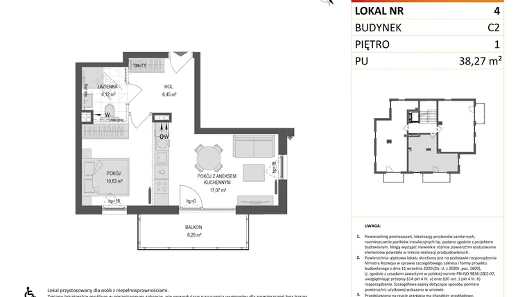 Rzut - Mieszkanie na sprzedaż 2 pokoje o powierzchni 38,27 m² - numer C2.4 w Gdańskie Zacisze
