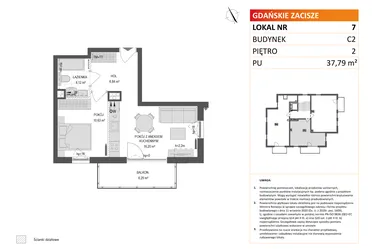 Rzut - Mieszkanie na sprzedaż 2 pokoje o powierzchni 37,79 m² - numer C2.7 w Gdańskie Zacisze