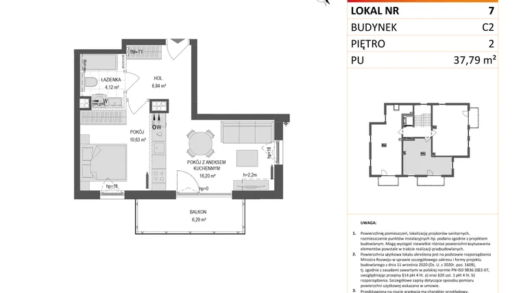 Rzut - Mieszkanie na sprzedaż 2 pokoje o powierzchni 37,79 m² - numer C2.7 w Gdańskie Zacisze