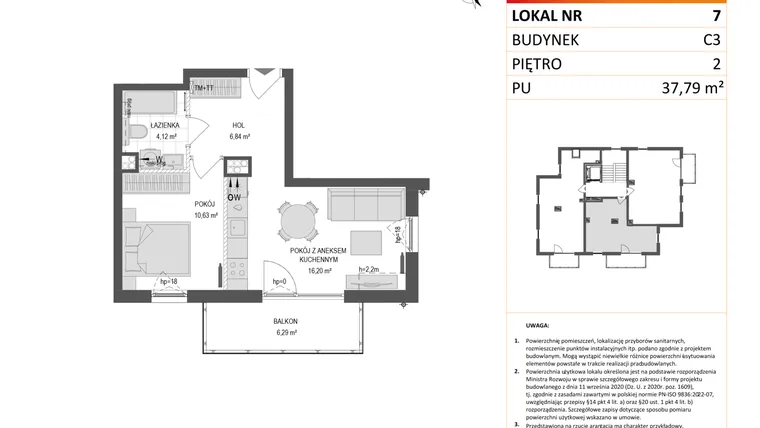Rzut - Mieszkanie na sprzedaż 2 pokoje o powierzchni 37,8 m² - numer C3.7 w Gdańskie Zacisze