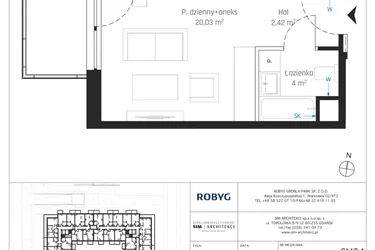 Rzut - Mieszkanie na sprzedaż 1 pokój o powierzchni 26,45 m² - numer J.6M24 w Nadmotławie Apartments etap J