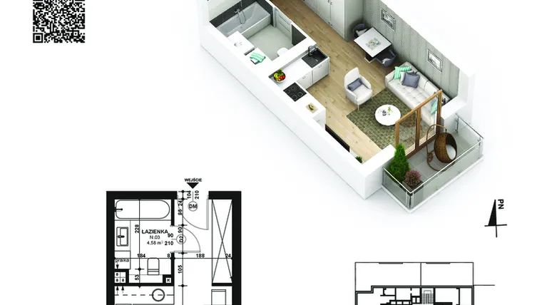Rzut - Mieszkanie na sprzedaż 1 pokój o powierzchni 25,66 m² - numer 1 w Piano Park etap VI