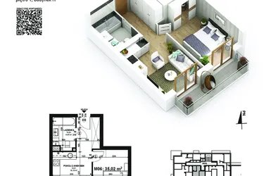 Rzut - Mieszkanie na sprzedaż 2 pokoje o powierzchni 35,02 m² - numer 6 w Piano Park etap VI