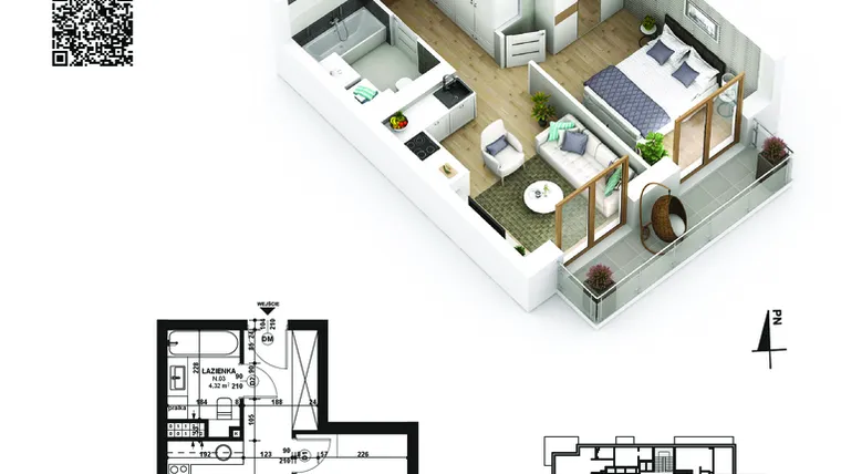 Rzut - Mieszkanie na sprzedaż 2 pokoje o powierzchni 34,85 m² - numer 11 w Piano Park etap VI