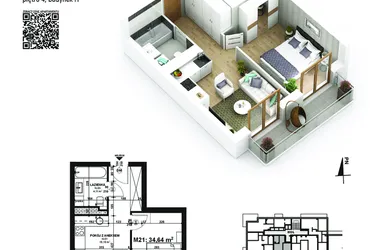 Rzut - Mieszkanie na sprzedaż 2 pokoje o powierzchni 34,64 m² - numer 21 w Piano Park etap VI