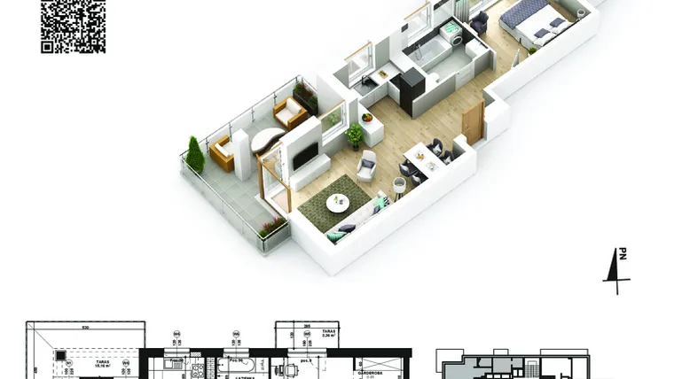 Rzut - Mieszkanie na sprzedaż 2 pokoje o powierzchni 48,55 m² - numer 23 w Piano Park etap VI