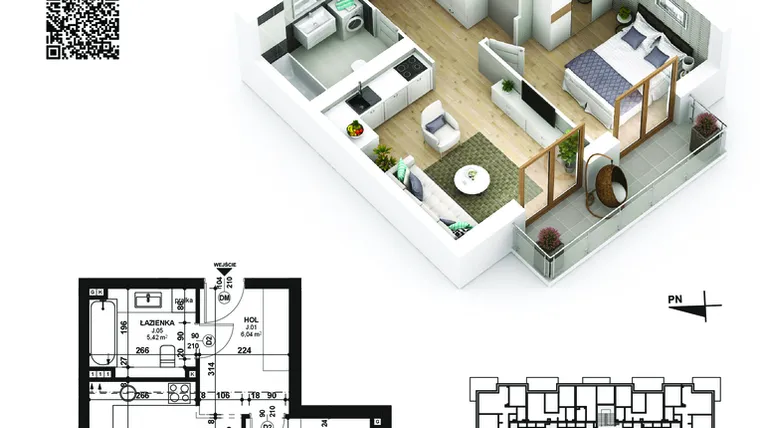 Rzut - Mieszkanie na sprzedaż 2 pokoje o powierzchni 39,75 m² - numer 36 w Piano Park etap VI