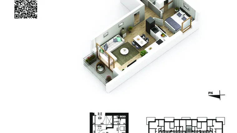 Rzut - Mieszkanie na sprzedaż 2 pokoje o powierzchni 40,69 m² - numer 38 w Piano Park etap VI