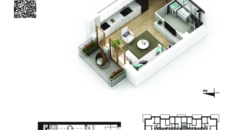 Rzut - Mieszkanie na sprzedaż 1 pokój o powierzchni 25,38 m² - numer 39 w Piano Park etap VI