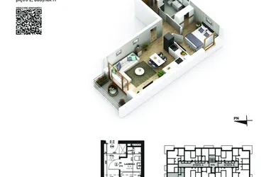 Rzut - Mieszkanie na sprzedaż 2 pokoje o powierzchni 40,49 m² - numer 49 w Piano Park etap VI