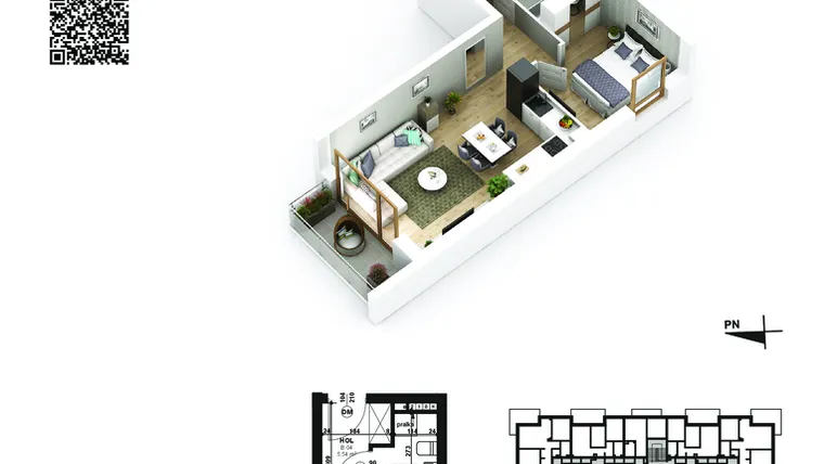 Rzut - Mieszkanie na sprzedaż 2 pokoje o powierzchni 40,49 m² - numer 49 w Piano Park etap VI