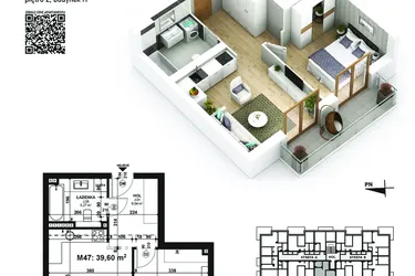 Rzut - Mieszkanie na sprzedaż 2 pokoje o powierzchni 39,6 m² - numer 47 w Piano Park etap VI