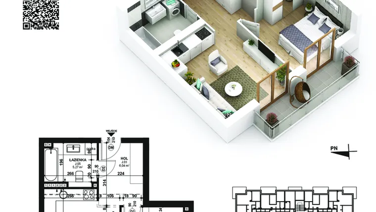 Rzut - Mieszkanie na sprzedaż 2 pokoje o powierzchni 39,6 m² - numer 47 w Piano Park etap VI