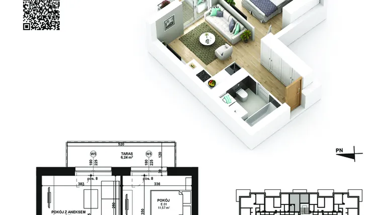 Rzut - Mieszkanie na sprzedaż 2 pokoje o powierzchni 36,02 m² - numer 53 w Piano Park etap VI