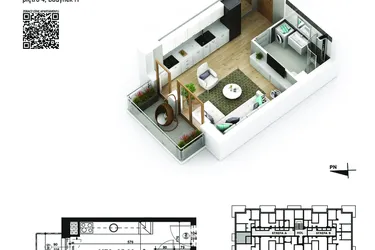 Rzut - Mieszkanie na sprzedaż 1 pokój o powierzchni 25,06 m² - numer 72 w Piano Park etap VI