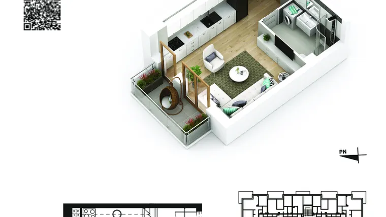 Rzut - Mieszkanie na sprzedaż 1 pokój o powierzchni 25,06 m² - numer 72 w Piano Park etap VI