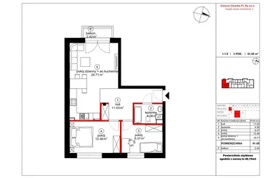 Rzut - Mieszkanie na sprzedaż 3 pokoje o powierzchni 60,78 m² - numer 5 w Czynu Społecznego 65F