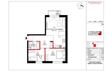 Rzut - Mieszkanie na sprzedaż 3 pokoje o powierzchni 60,78 m² - numer 8 w Czynu Społecznego 65F