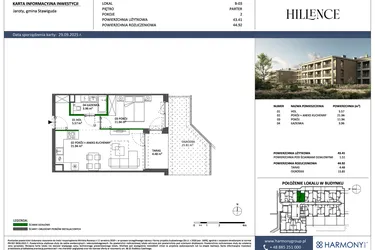 Rzut - Mieszkanie na sprzedaż 2 pokoje o powierzchni 43,41 m² - numer B-03 w Hillence etap 2