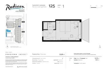 Rzut - Mieszkanie na sprzedaż 1 pokój o powierzchni 25,09 m² - numer 125 w Radisson Resort, Kołobrzeg