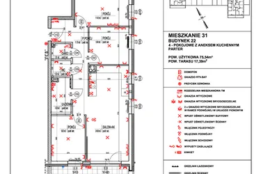Rzut - Mieszkanie na sprzedaż 4 pokoje o powierzchni 75,54 m² - numer 31 w Osiedle 4 Pory Roku - Etap VIII