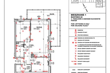Rzut - Mieszkanie na sprzedaż 3 pokoje o powierzchni 57,38 m² - numer 1 w Osiedle 4 Pory Roku - Etap VIII