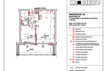 Rzut - Mieszkanie na sprzedaż 2 pokoje o powierzchni 39,73 m² - numer 56 w Osiedle 4 Pory Roku - Etap VIII