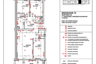 Rzut - Mieszkanie na sprzedaż 4 pokoje o powierzchni 69,09 m² - numer 79 w Osiedle 4 Pory Roku - Etap VIII