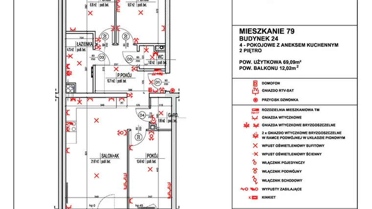 Rzut - Mieszkanie na sprzedaż 4 pokoje o powierzchni 69,09 m² - numer 79 w Osiedle 4 Pory Roku - Etap VIII