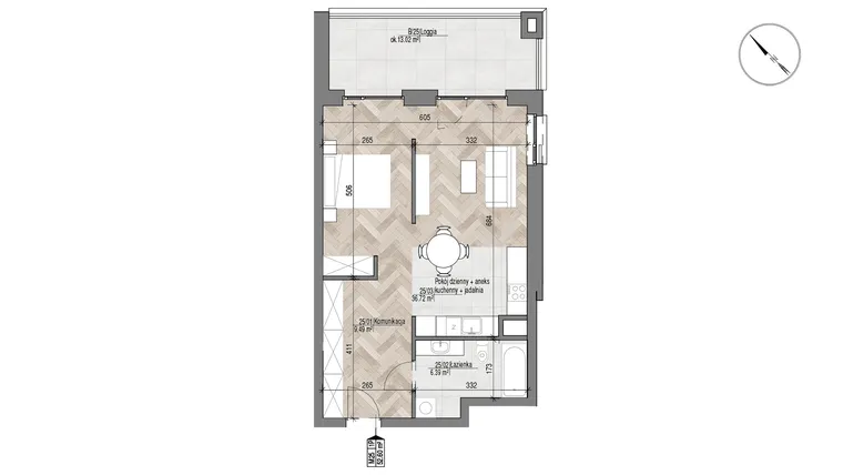 Rzut - Mieszkanie na sprzedaż 1 pokój o powierzchni 52,6 m² - numer 25 w Apartamenty Czysta
