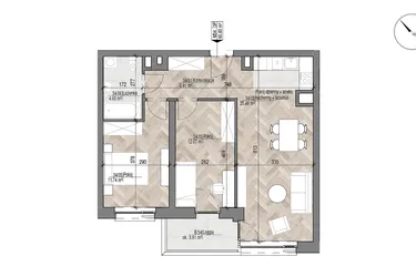 Rzut - Mieszkanie na sprzedaż 3 pokoje o powierzchni 60,83 m² - numer 34 w Apartamenty Czysta