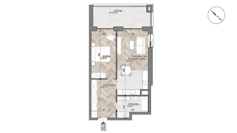 Rzut - Mieszkanie na sprzedaż 2 pokoje o powierzchni 52,26 m² - numer 38 w Apartamenty Czysta