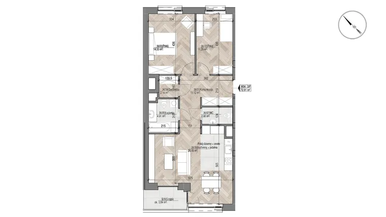 Rzut - Mieszkanie na sprzedaż 3 pokoje o powierzchni 72,91 m² - numer 36 w Apartamenty Czysta