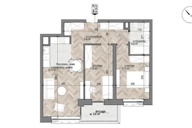 Rzut - Mieszkanie na sprzedaż 3 pokoje o powierzchni 59,19 m² - numer 41 w Apartamenty Czysta