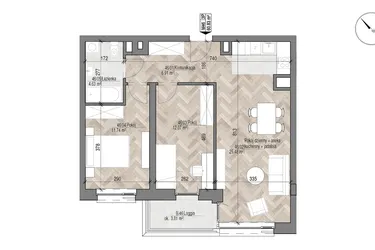 Rzut - Mieszkanie na sprzedaż 3 pokoje o powierzchni 60,83 m² - numer 46 w Apartamenty Czysta