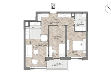 Rzut - Mieszkanie na sprzedaż 3 pokoje o powierzchni 59,19 m² - numer 47 w Apartamenty Czysta