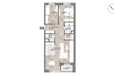Rzut - Mieszkanie na sprzedaż 3 pokoje o powierzchni 74,05 m² - numer 45 w Apartamenty Czysta