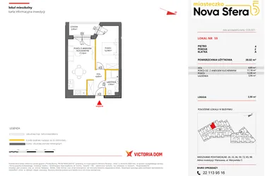 Rzut - Mieszkanie na sprzedaż 2 pokoje o powierzchni 38,02 m² - numer 59 w Miasteczko Nova Sfera 5