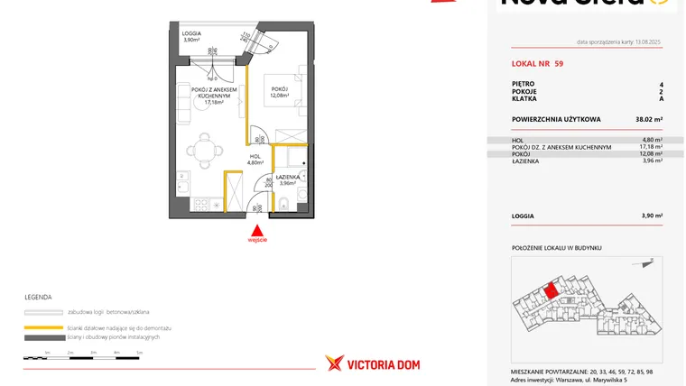 Rzut - Mieszkanie na sprzedaż 2 pokoje o powierzchni 38,02 m² - numer 59 w Miasteczko Nova Sfera 5