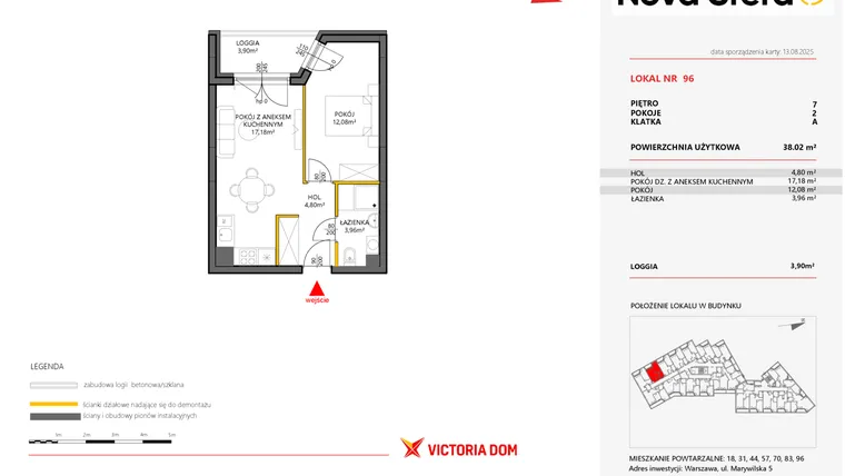 Rzut - Mieszkanie na sprzedaż 2 pokoje o powierzchni 38,02 m² - numer 96 w Miasteczko Nova Sfera 5